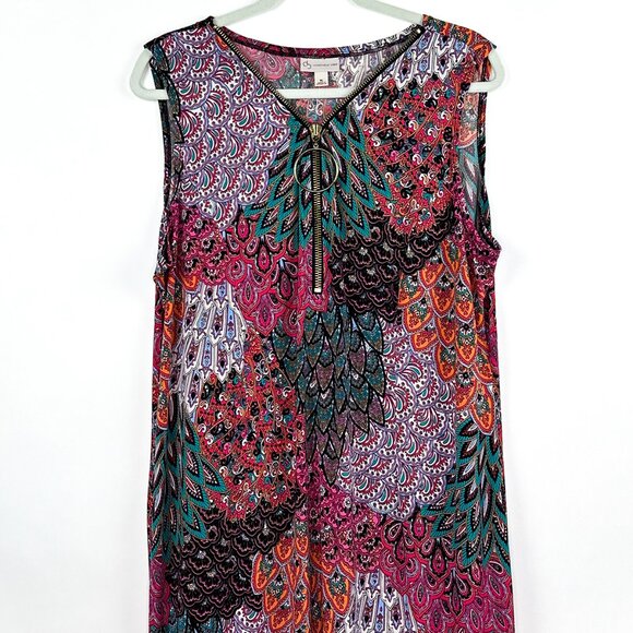 Dress Barn Peacock Pattern Sleeveless Zipper Front Maxi Dress Size XL - Picture 4 of 11